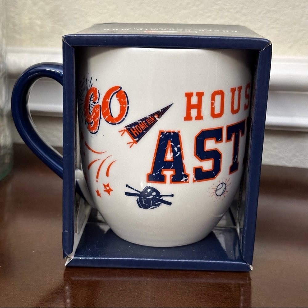 NIB- Cheer Ceramic Mug - White, Navy & Orange 18oz by The Memory Company